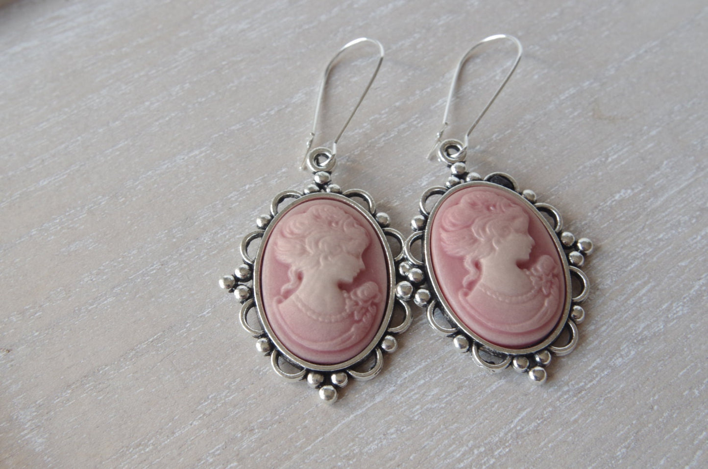 Pink Cameo Earrings Victorian earrings Vintage earrings Bow earrings Victorian Lady Cameo Jewelry Mothers day gift Bridesmaid  Woman Cameo