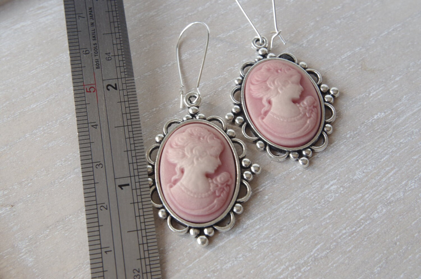 Pink Cameo Earrings Victorian earrings Vintage earrings Bow earrings Victorian Lady Cameo Jewelry Mothers day gift Bridesmaid  Woman Cameo