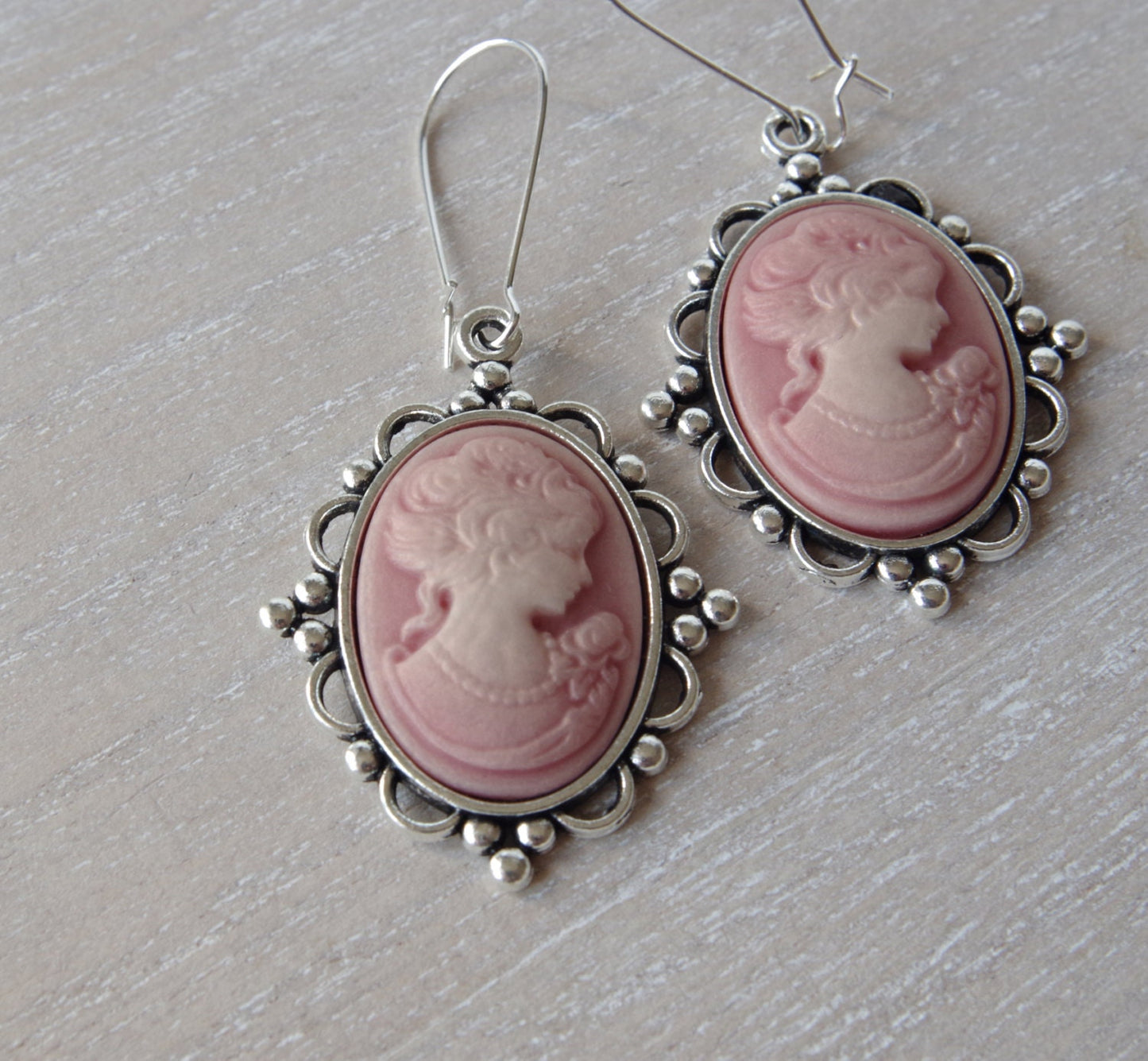 Pink Cameo Earrings Victorian earrings Vintage earrings Bow earrings Victorian Lady Cameo Jewelry Mothers day gift Bridesmaid  Woman Cameo