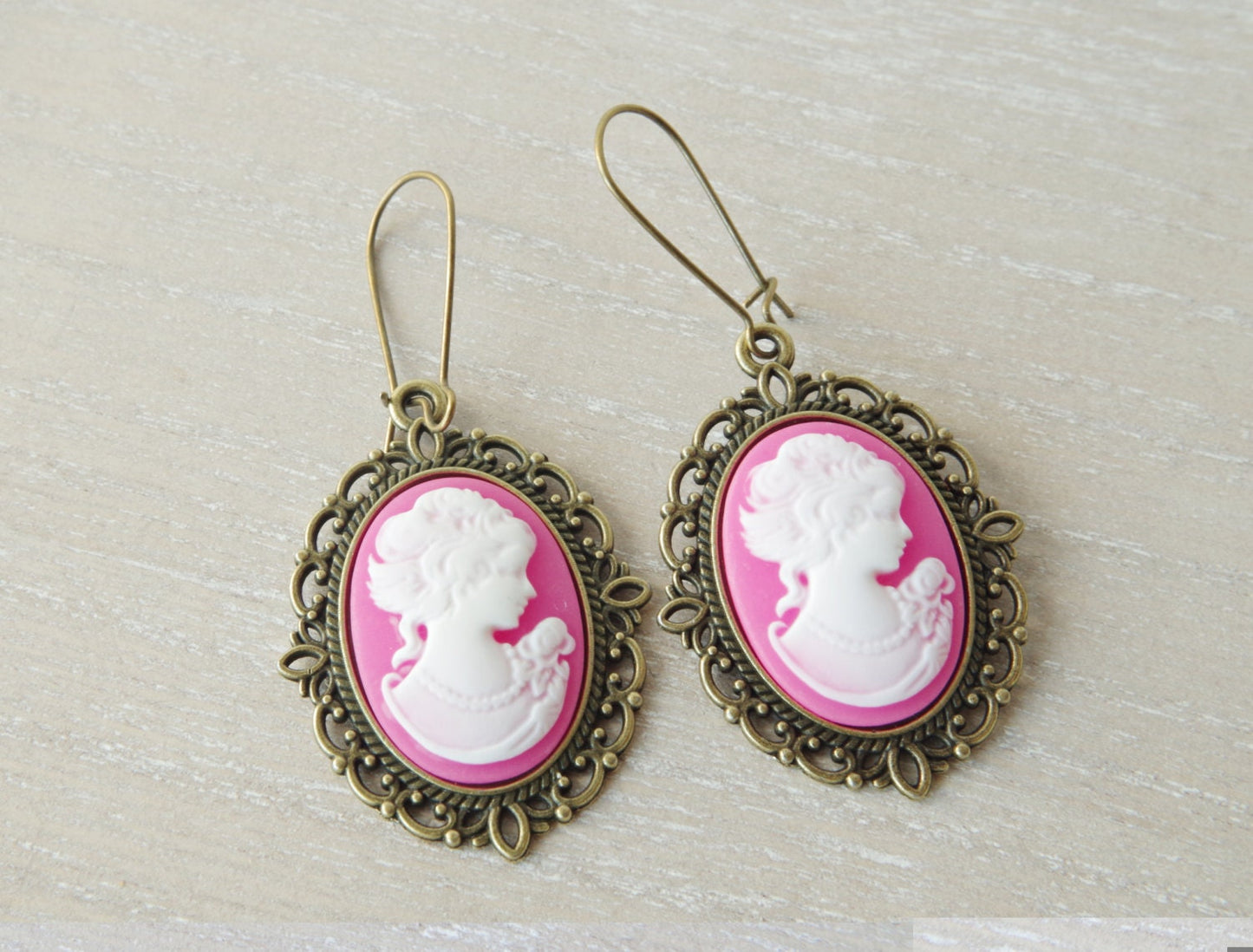 Pink Cameo Earrings Woman Portrait Cameo Jewelry Vintage earrings Lady Woman silhouette Cameo  Bridesmaid Gift for her Christmas gift