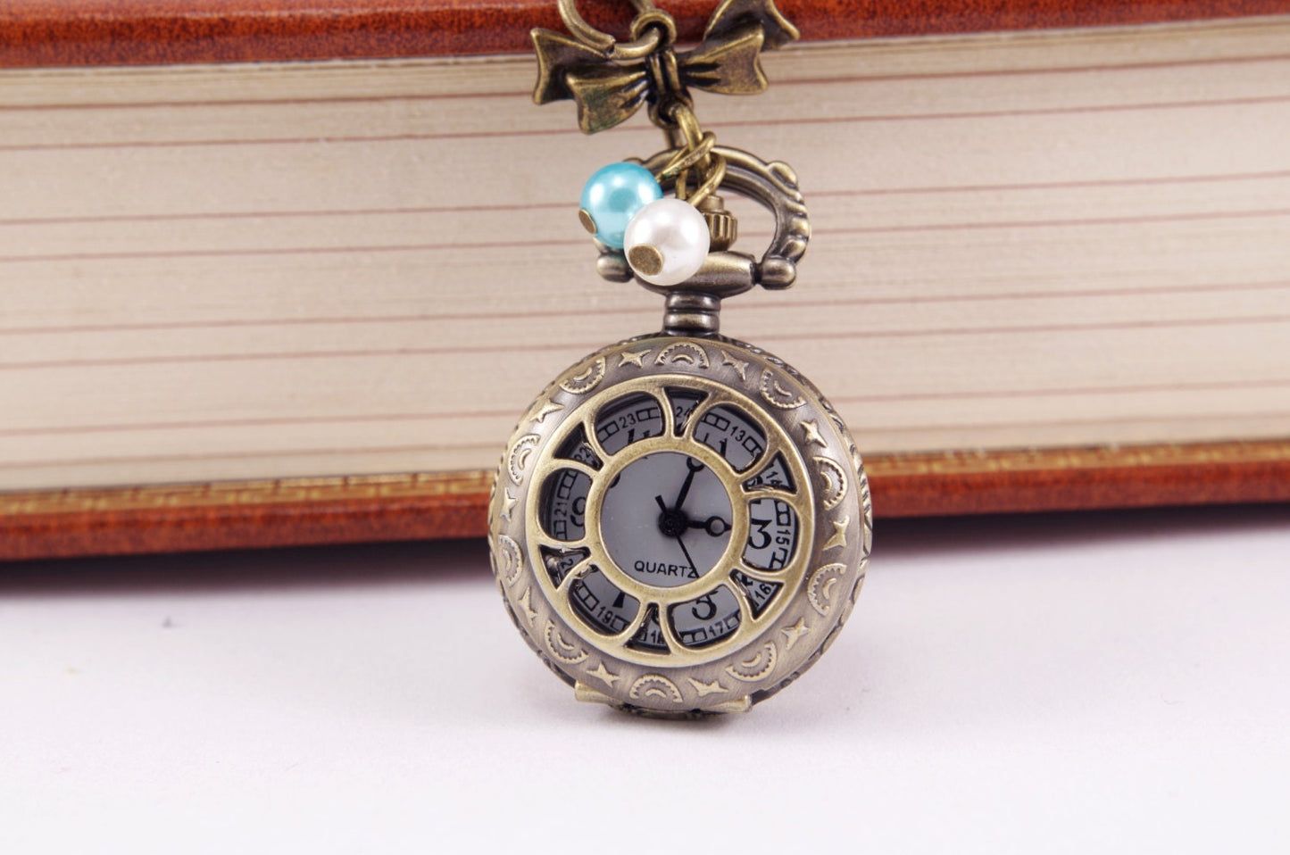 Pocket watch vintage necklace Antique bronze pocket watch chain Steampunk jewelry Personalized Pocket Watch Engraved Christmas gift for her