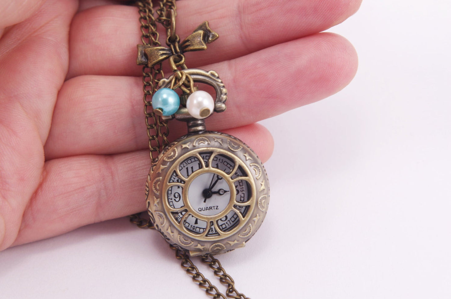 Pocket watch vintage necklace Antique bronze pocket watch chain Steampunk jewelry Personalized Pocket Watch Engraved Christmas gift for her