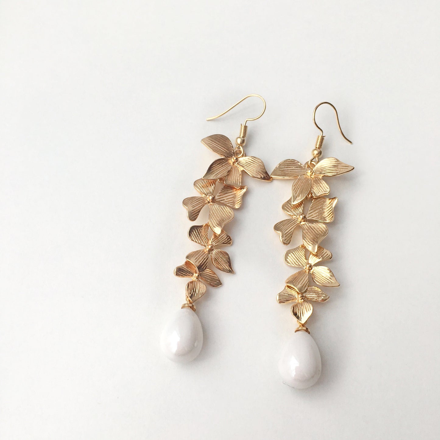 Gold Orchid Earrings Flower Earrings Bridesmaid Earrings Bridal Jewelry long flower earrings Wedding jewelry Mothers day gift for her mom