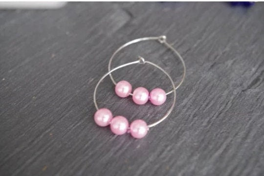 Teardrop Hoops Earring  Pink Pearl Large Hoop Earrings Beaded Hoop jewelry Bridesmaid  Earrings Circle Mothers day gift for women