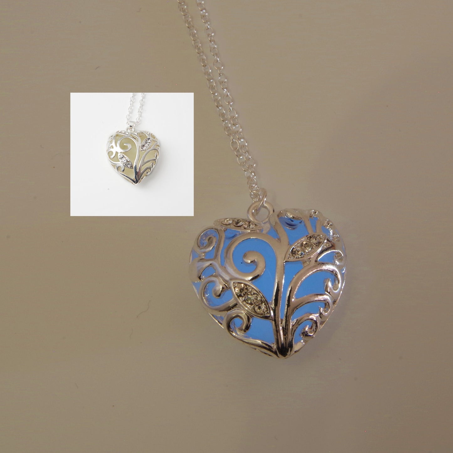 Blue glowing heart necklace Glowing heart of winter jewelry blue heart  glow in the dark Pendant Frozen heart Mothers day gift for mom