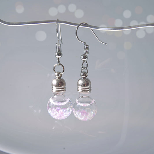 Magic bubble earrings Fairy earrings  Rainbow Orb Glass bottle jewelry Glitter earrings Floating jewelry Christmas gift for women