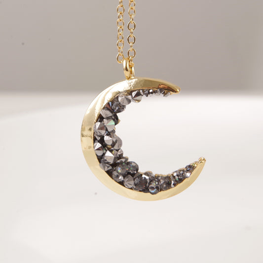 Gold crescent Moon necklace gift for best friends . Celestial jewelry gifts for mom and daughter . Statement Jewelry