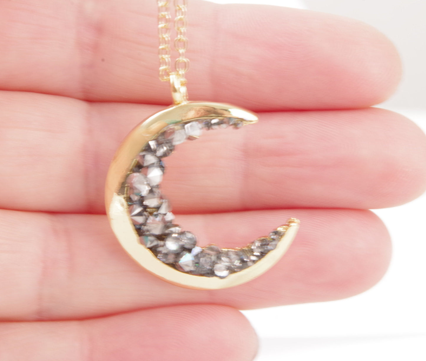 Gold crescent Moon necklace gift for best friends . Celestial jewelry gifts for mom and daughter . Statement Jewelry