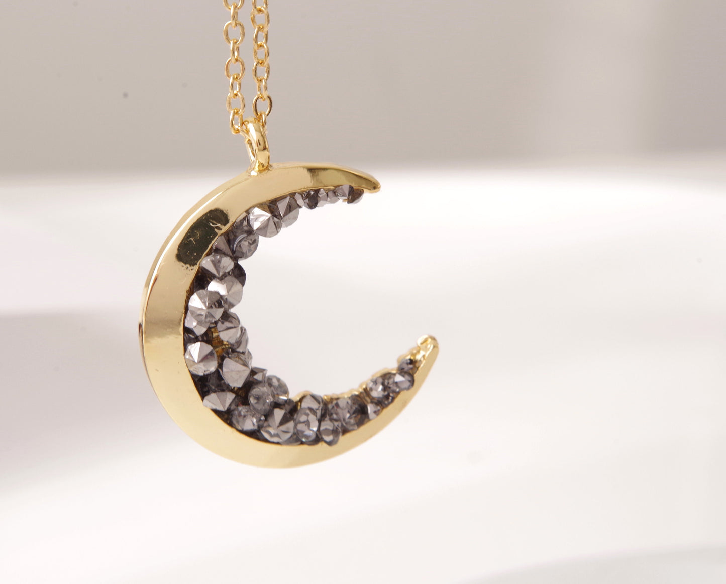 Gold crescent Moon necklace gift for best friends . Celestial jewelry gifts for mom and daughter . Statement Jewelry