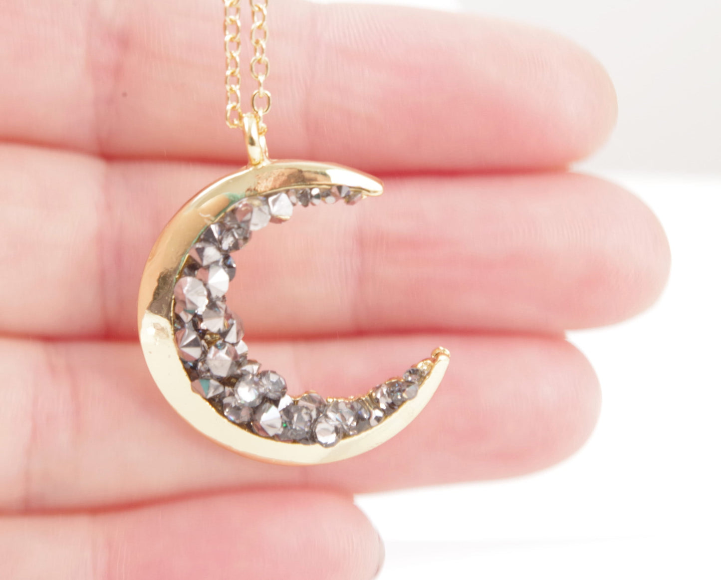 Gold crescent Moon necklace gift for best friends . Celestial jewelry gifts for mom and daughter . Statement Jewelry