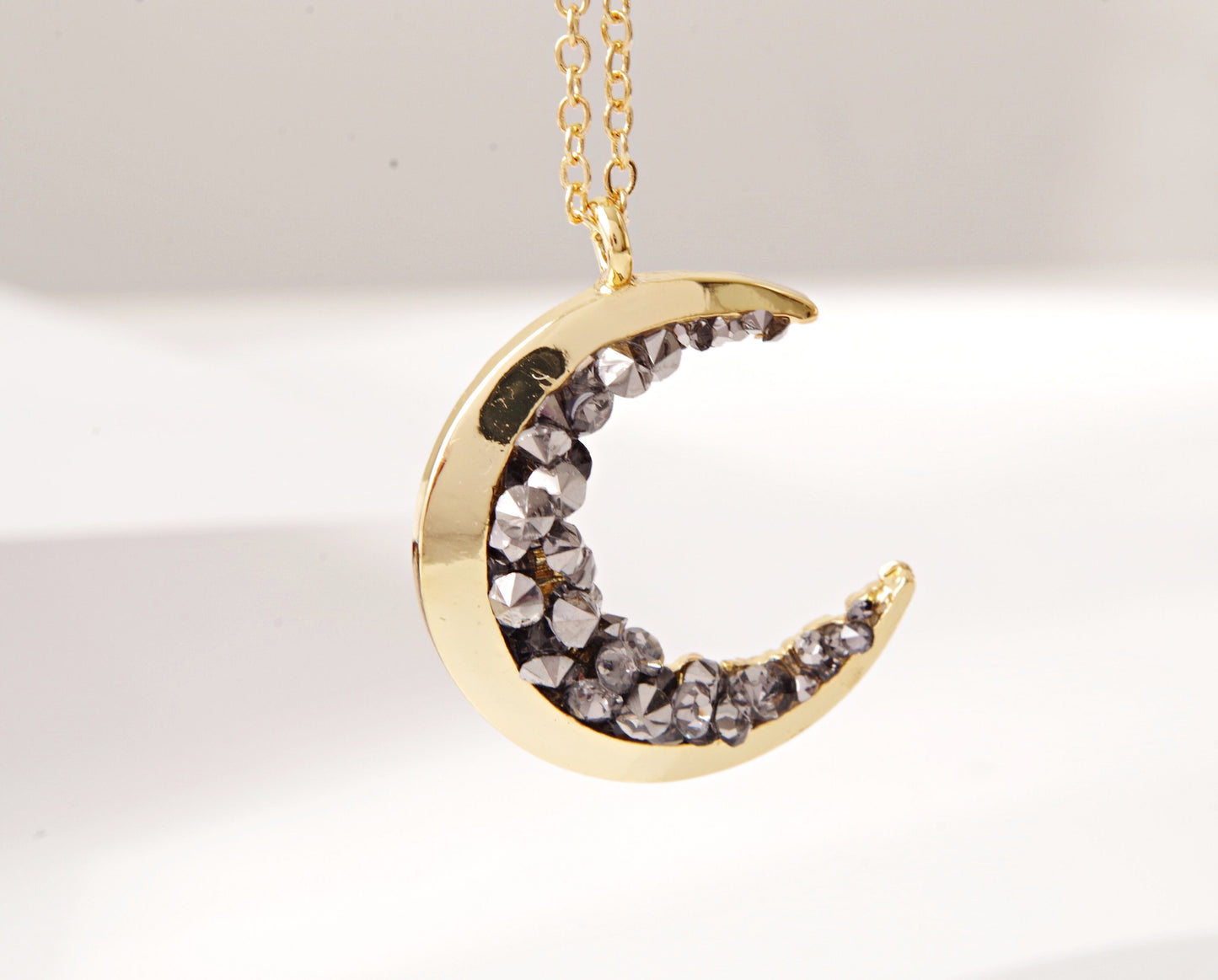 Gold crescent Moon necklace gift for best friends . Celestial jewelry gifts for mom and daughter . Statement Jewelry