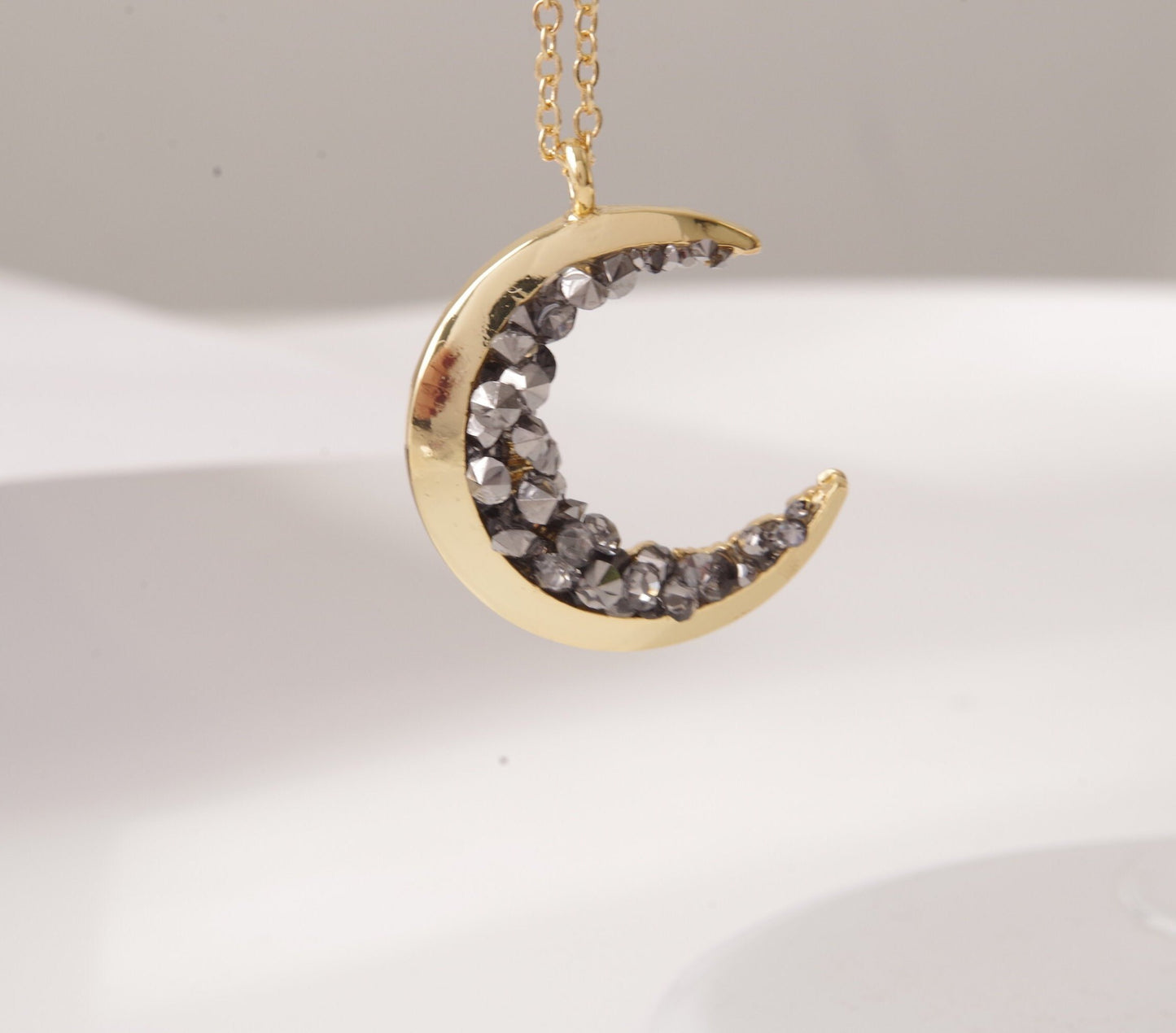 Gold crescent Moon necklace gift for best friends . Celestial jewelry gifts for mom and daughter . Statement Jewelry