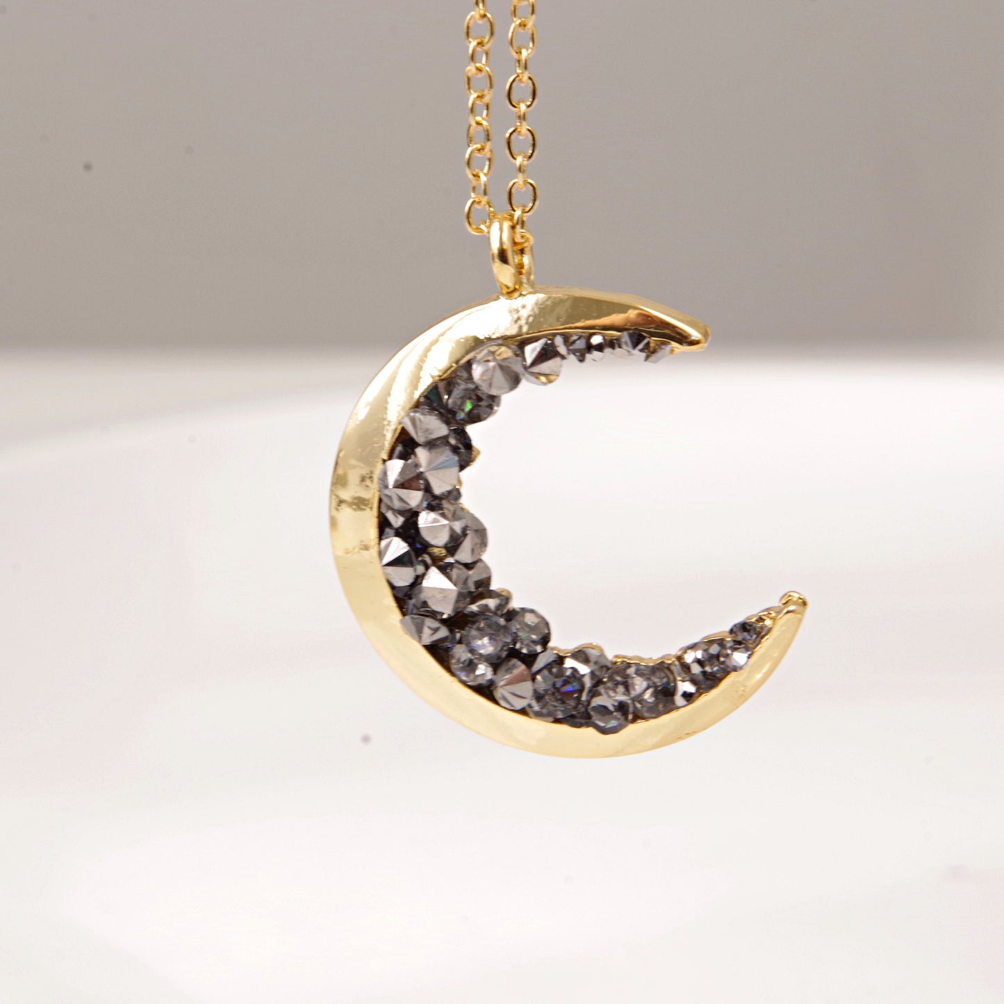 Gold crescent Moon necklace gift for best friends . Celestial jewelry gifts for mom and daughter . Statement Jewelry