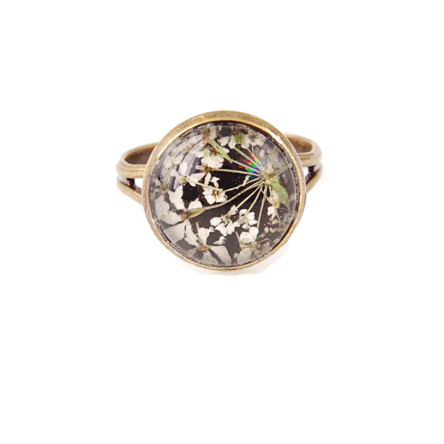 Pressed flower in terrarium ring gift for women Botanical Resin Adjustable floral ring gift for her Real flower jewelry