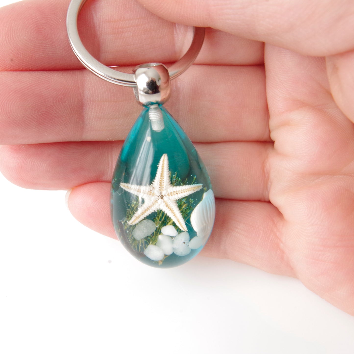 Keychain real starfish Sand and natural shells in resin Real plants Nature jewelry Gift for teacher Gift for girlfriend Gift for man