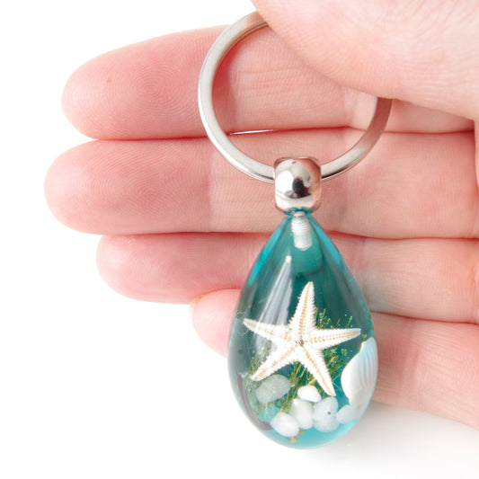 Keychain real starfish Sand and natural shells in resin Real plants Nature jewelry Gift for teacher Gift for girlfriend Gift for man