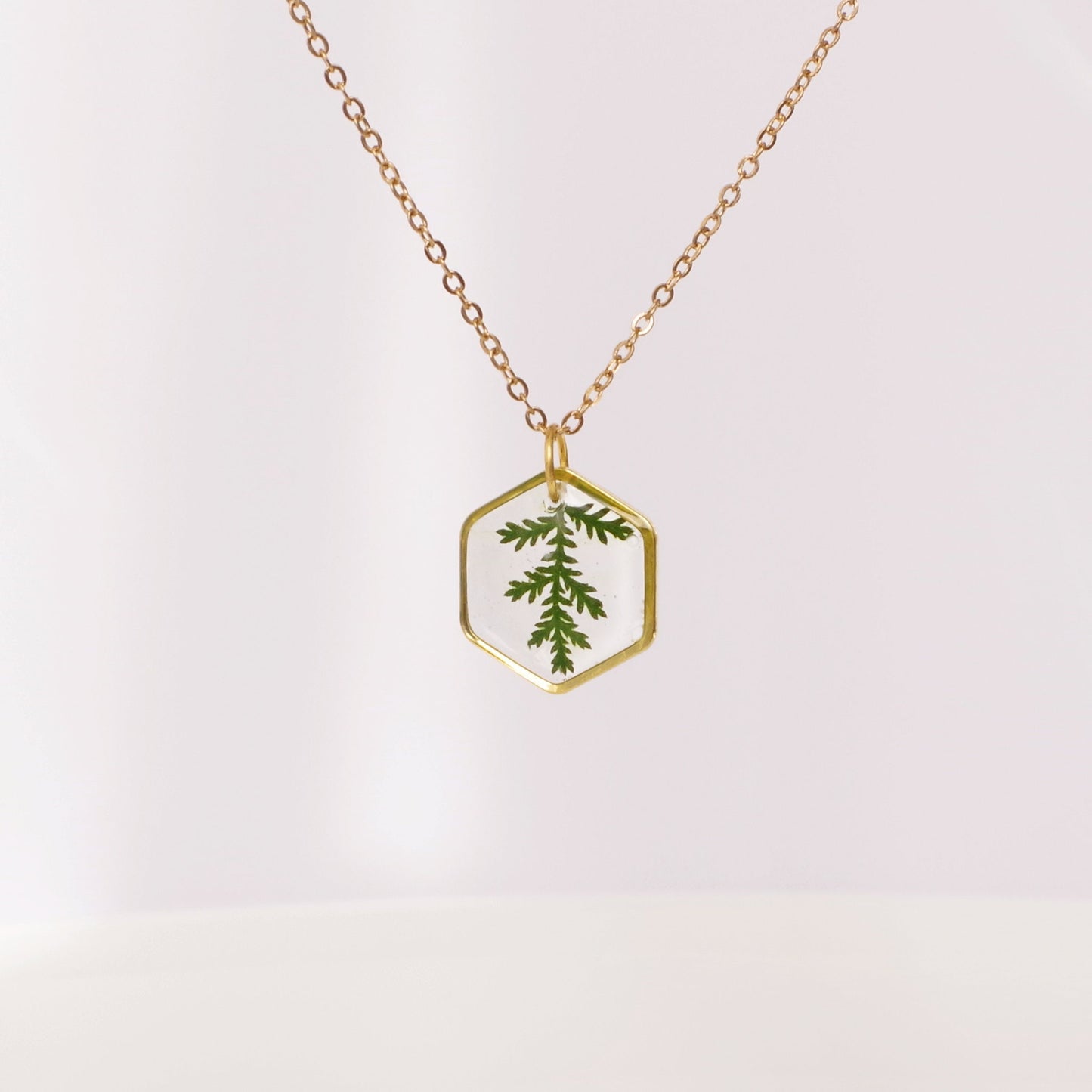 Necklace with real pressed fern leaf in resin Mothers day gift for mom Terrarium Jewelry Botanical Jewelry Gold necklace