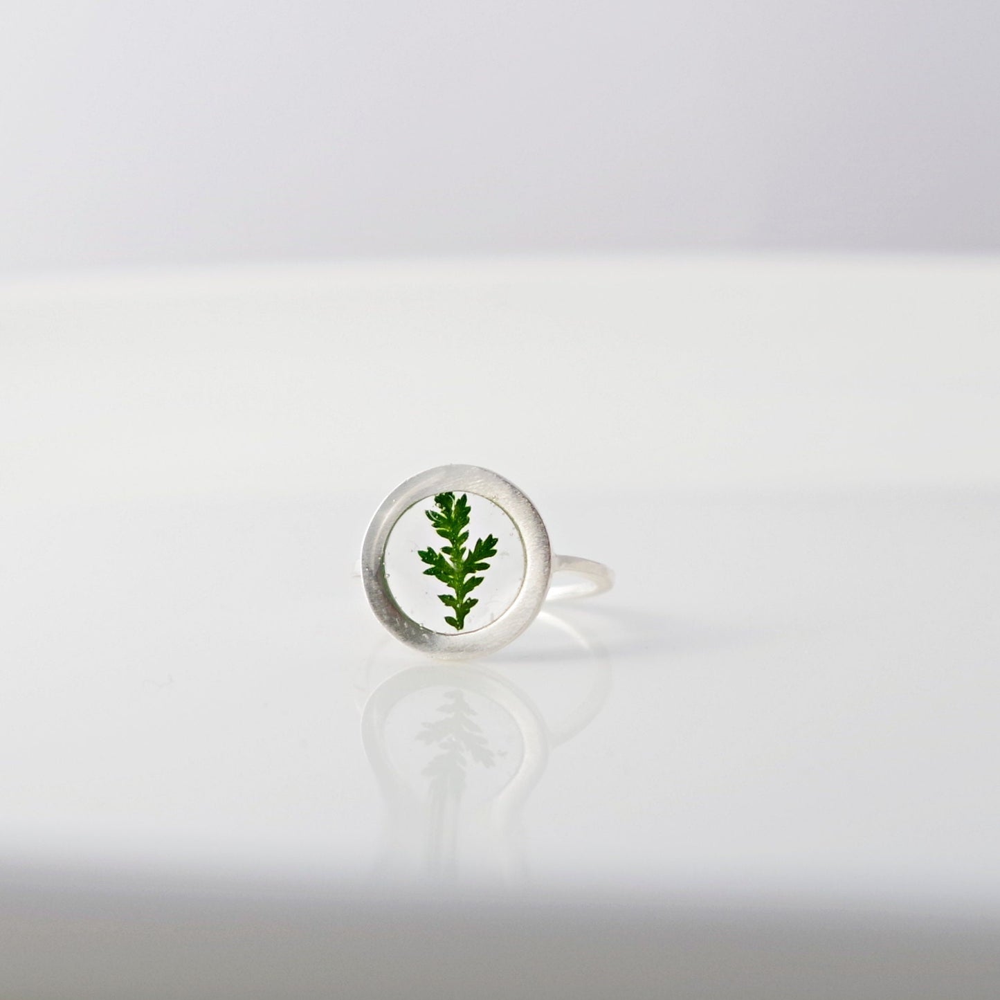 Silver ring with green fern in resin Minimalist  adjustable rings for women  Botanical jewelry Terrarium jewelry Mothers day gift for her