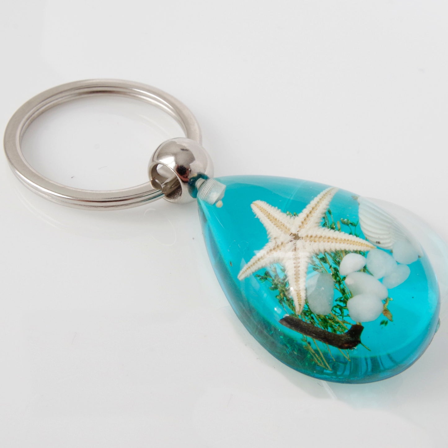 Keychain real starfish Sand and natural shells in resin Real plants Nature jewelry Gift for teacher Gift for girlfriend Gift for man