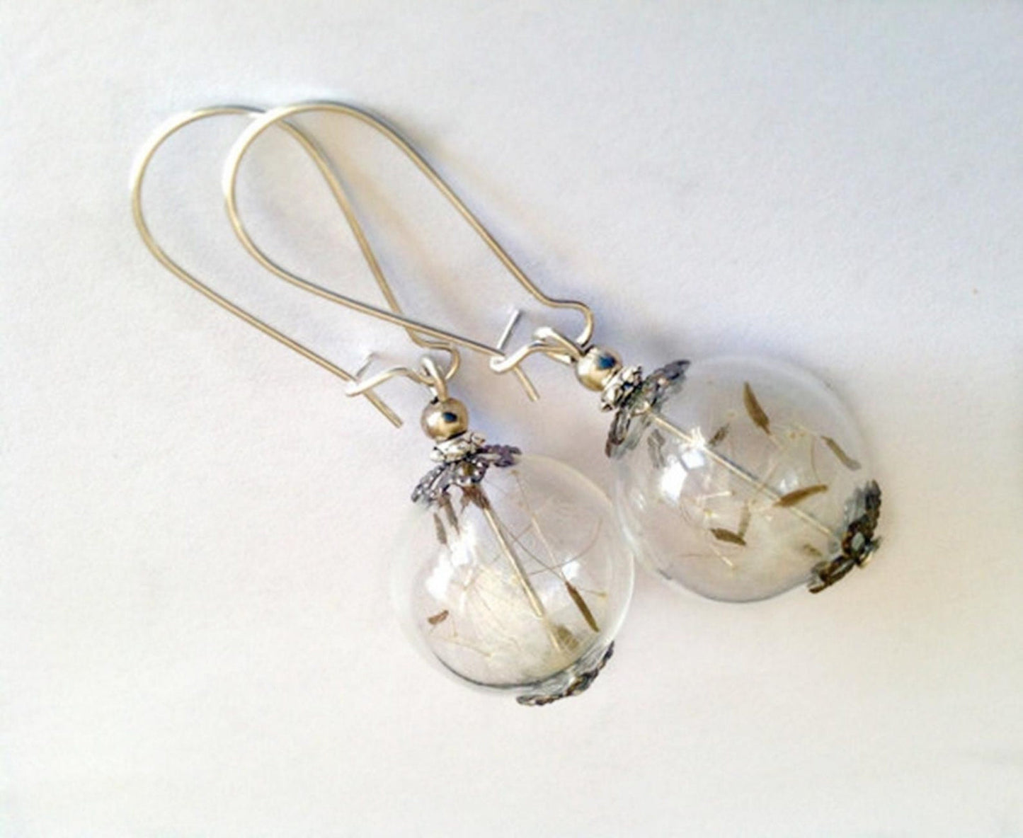 Dandelion earrings Real dandelion seed earrings  Mini terrarium jewelry Dandelion jewelry Flower earrings Wish dandelion seeds Earrings Gift