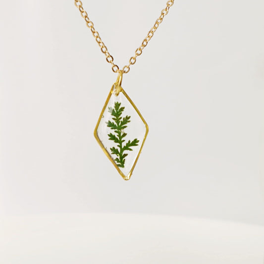 Gold necklace with real pressed fern leaf in resin Mothers day gift for mom Terrarium Jewelry Botanical Jewelry