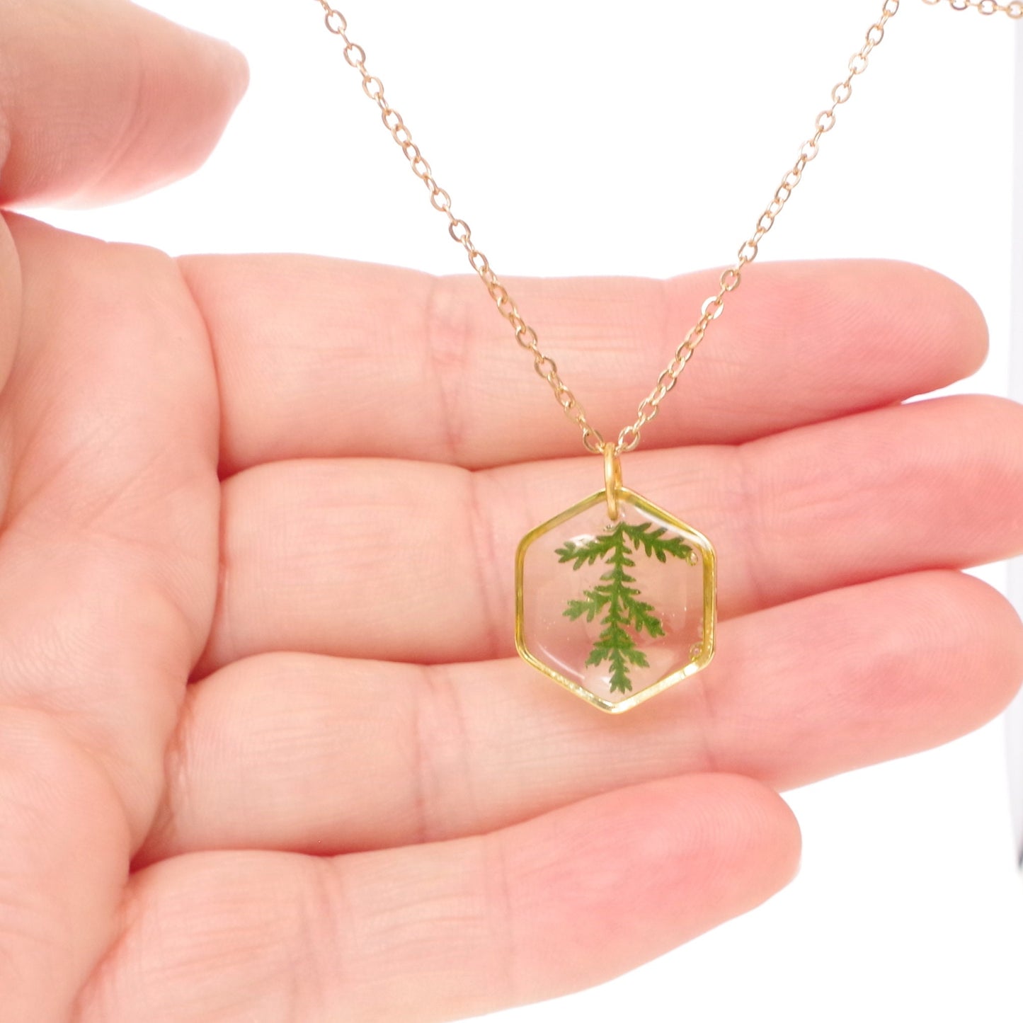 Necklace with real pressed fern leaf in resin Mothers day gift for mom Terrarium Jewelry Botanical Jewelry Gold necklace