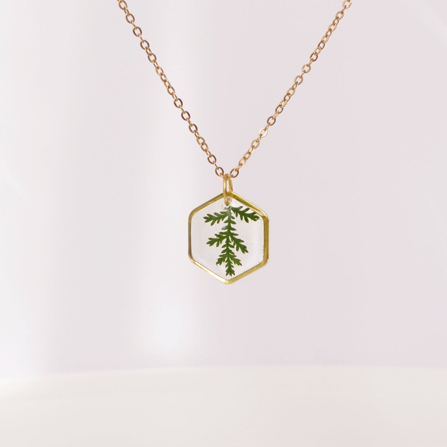 Necklace with real pressed fern leaf in resin Mothers day gift for mom Terrarium Jewelry Botanical Jewelry Gold necklace