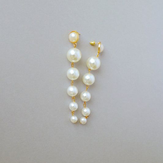 Long pearl drop earrings , Statement earrings,  Bridesmaid earrings,  Unique gifts , Graduated Pearl Cascade Earrings