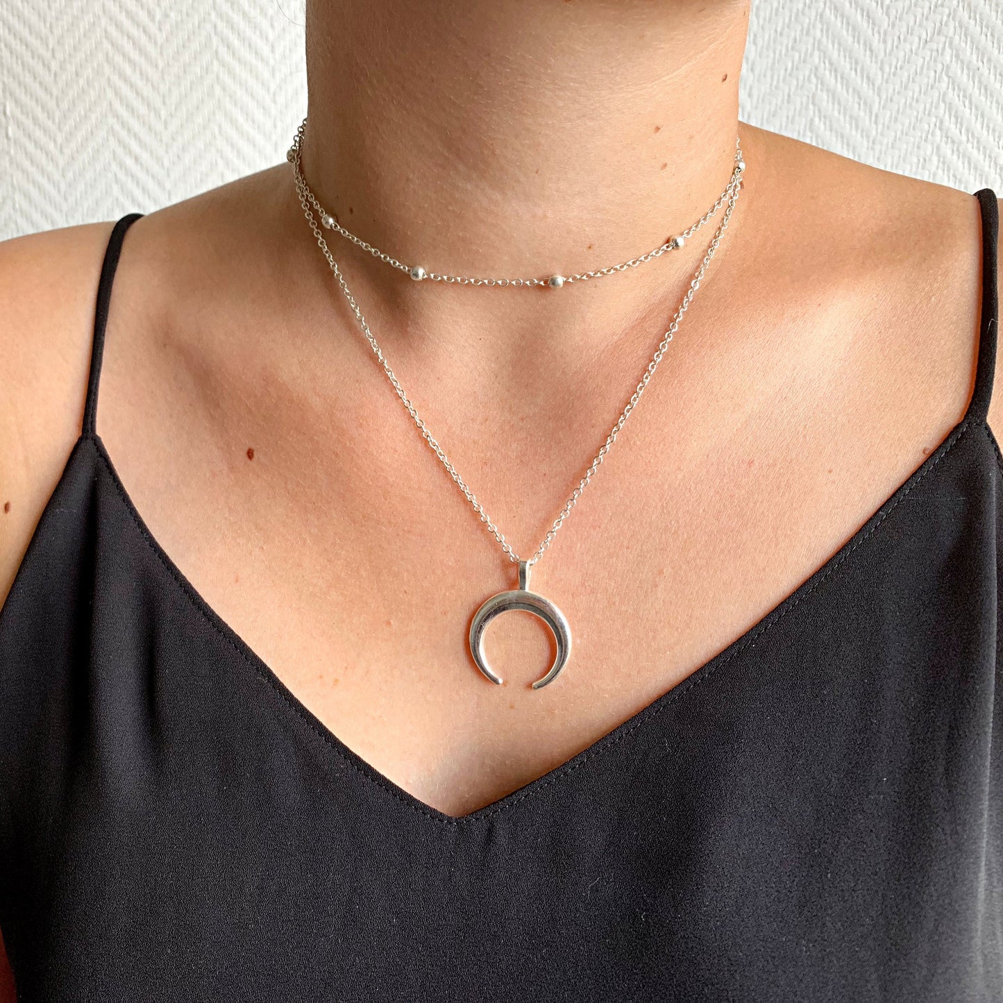 Silver Crescent Moon Necklace Celestial Upside Down Moon Necklace Double Horn Gift For Her Best Friends Statement Jewelry Gifts For Mom