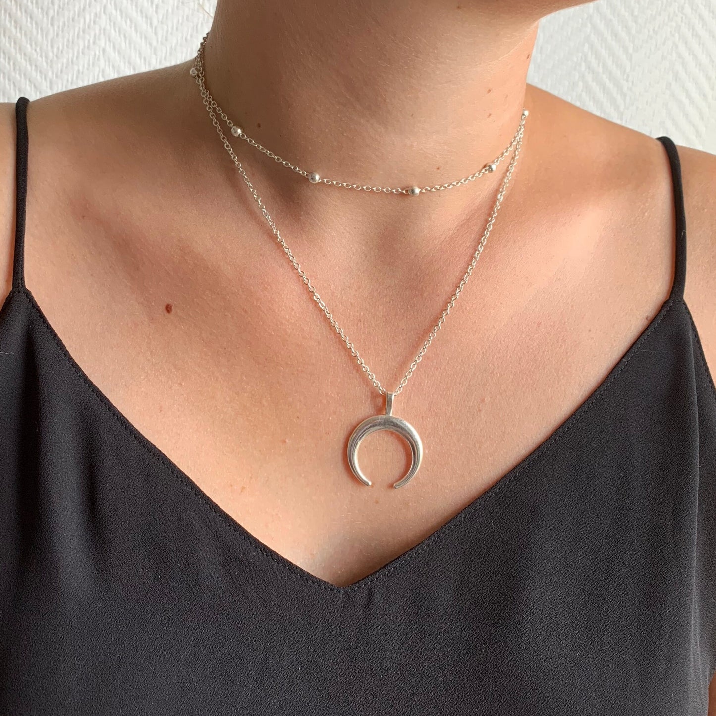 Silver Crescent Moon Necklace Celestial Upside Down Moon Necklace Double Horn Gift For Her Best Friends Statement Jewelry Gifts For Mom