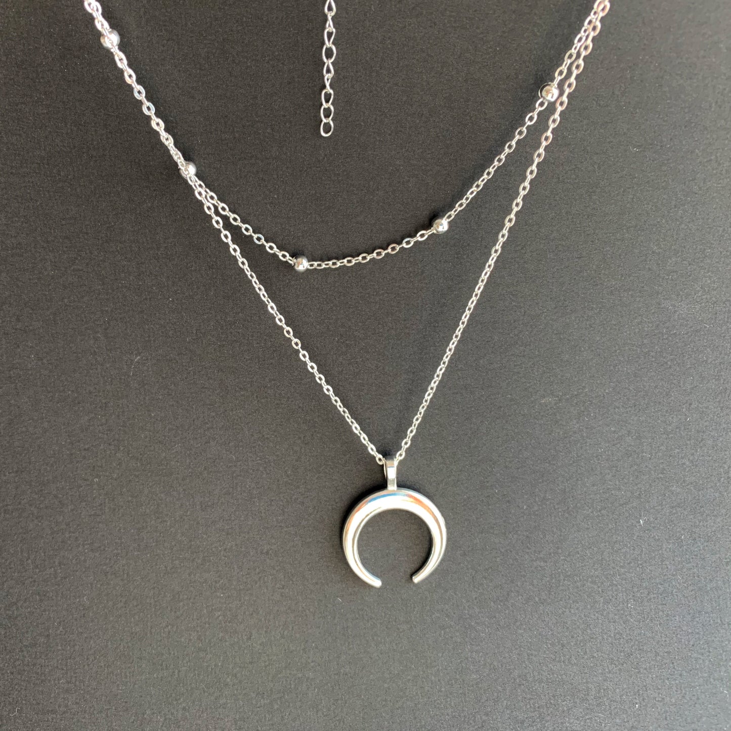 Silver Crescent Moon Necklace Celestial Upside Down Moon Necklace Double Horn Gift For Her Best Friends Statement Jewelry Gifts For Mom