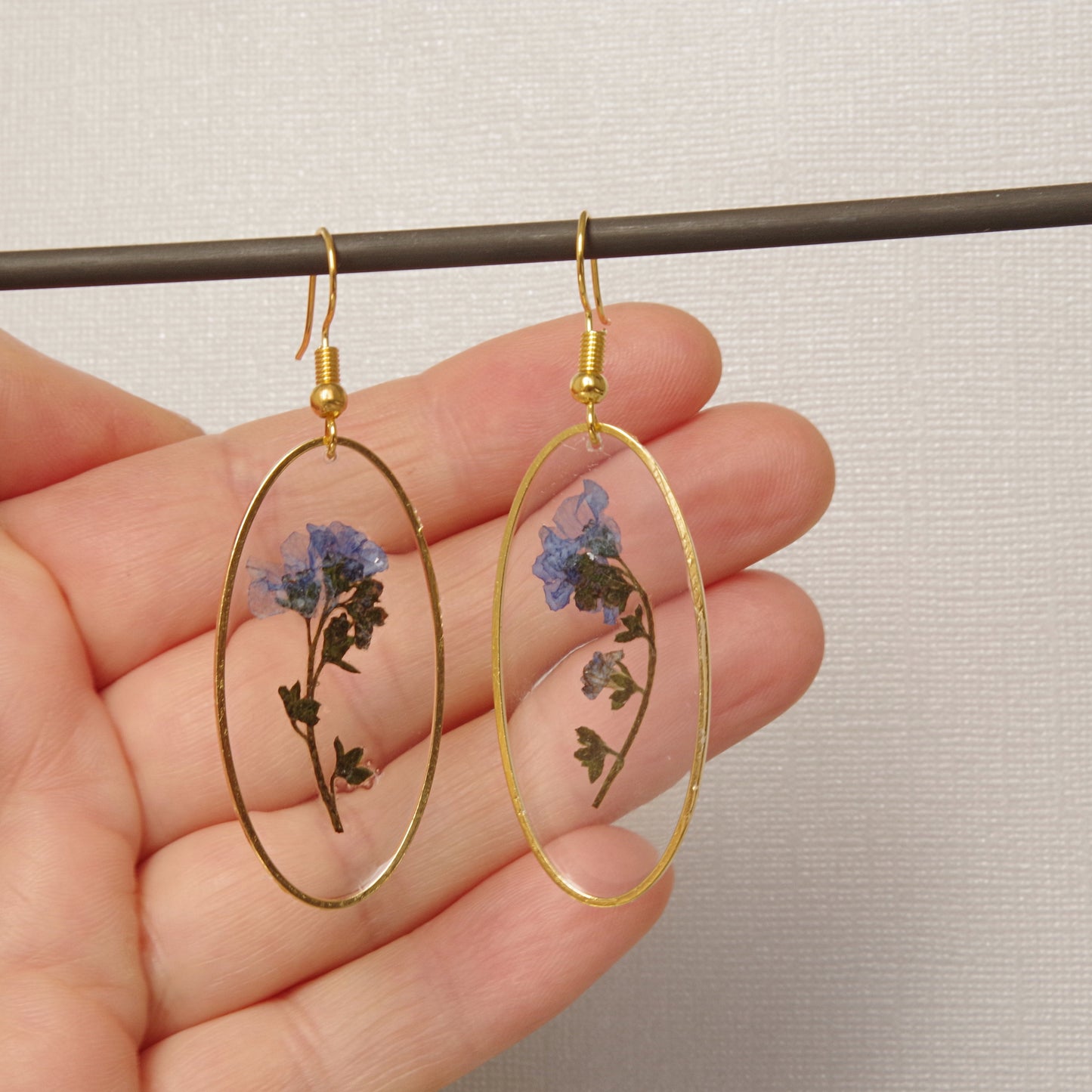 Blue Forget Me Not Flower Earrings , Real Pressed Flower in resin Jewelry , Long dangle earrings , Christmas Gifts for Mothers