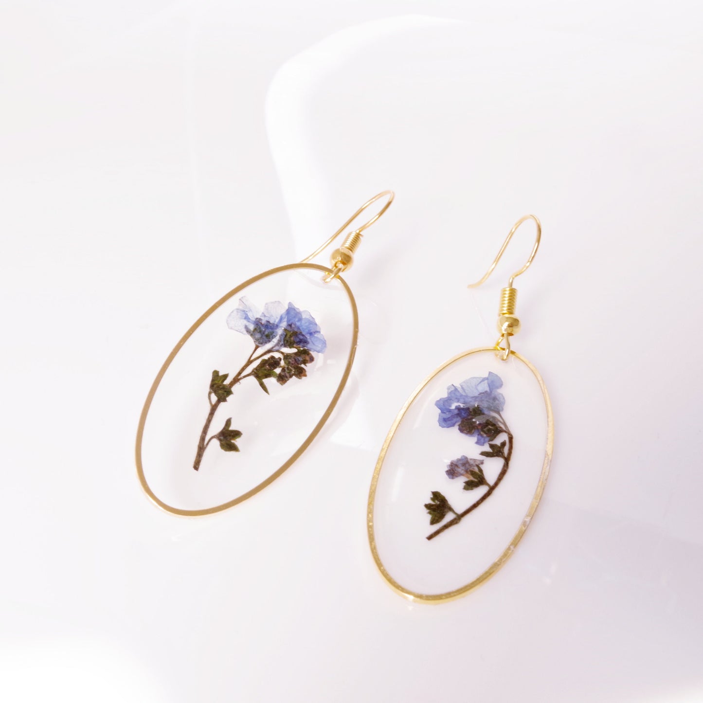 Blue Forget Me Not Flower Earrings , Real Pressed Flower in resin Jewelry , Long dangle earrings , Christmas Gifts for Mothers