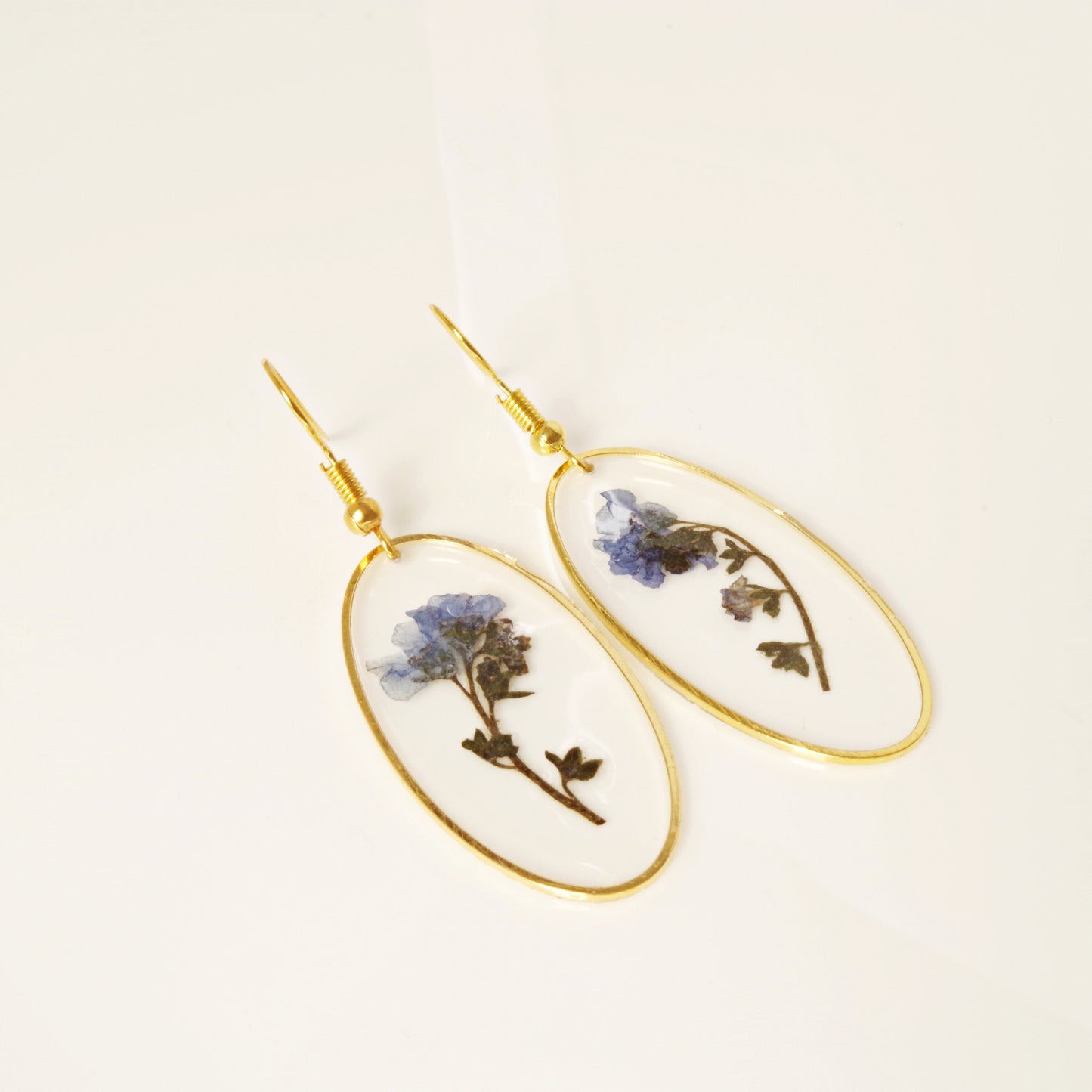 Blue Forget Me Not Flower Earrings , Real Pressed Flower in resin Jewelry , Long dangle earrings , Christmas Gifts for Mothers