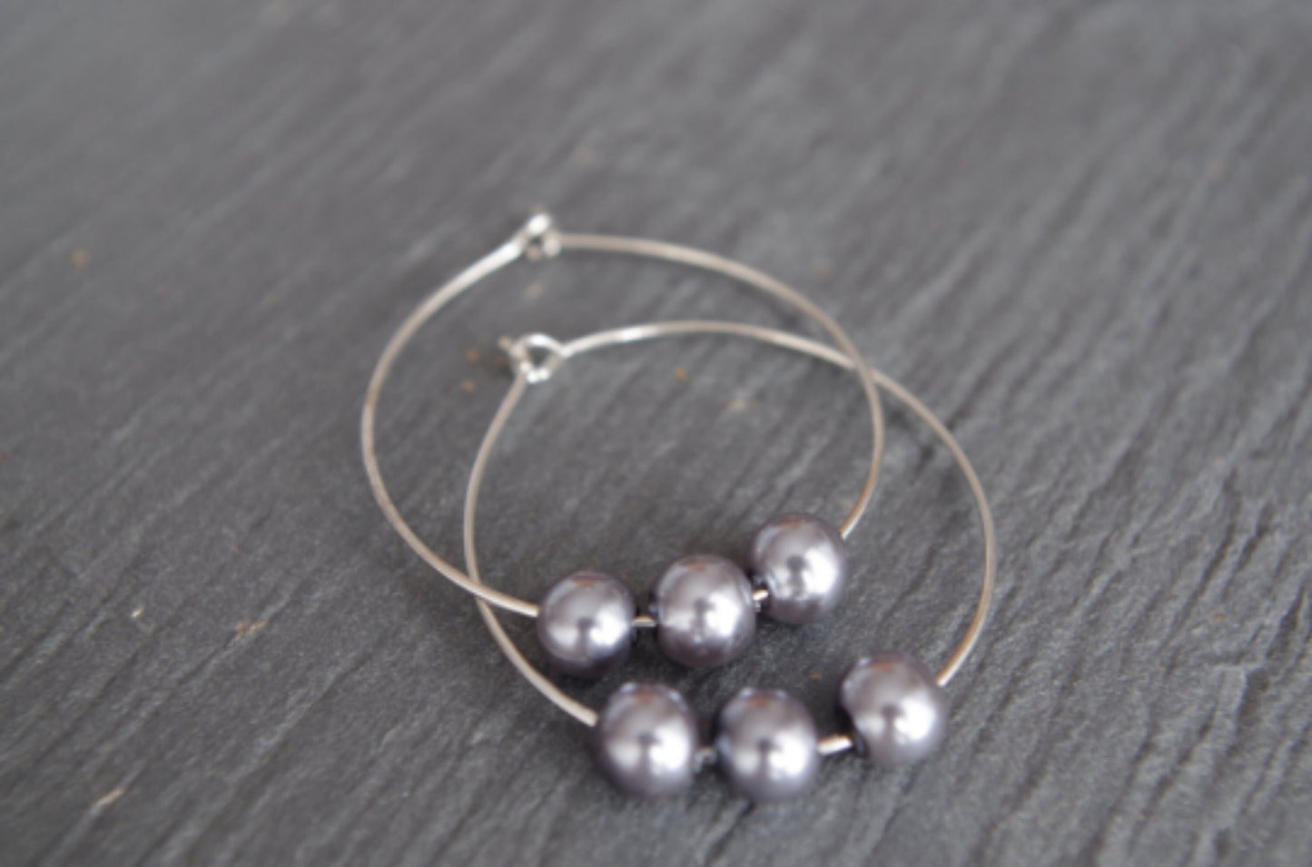 Grey Pearl Hoop Earring Teardrop Hoops Beaded  Jewelry Christmas gift for her