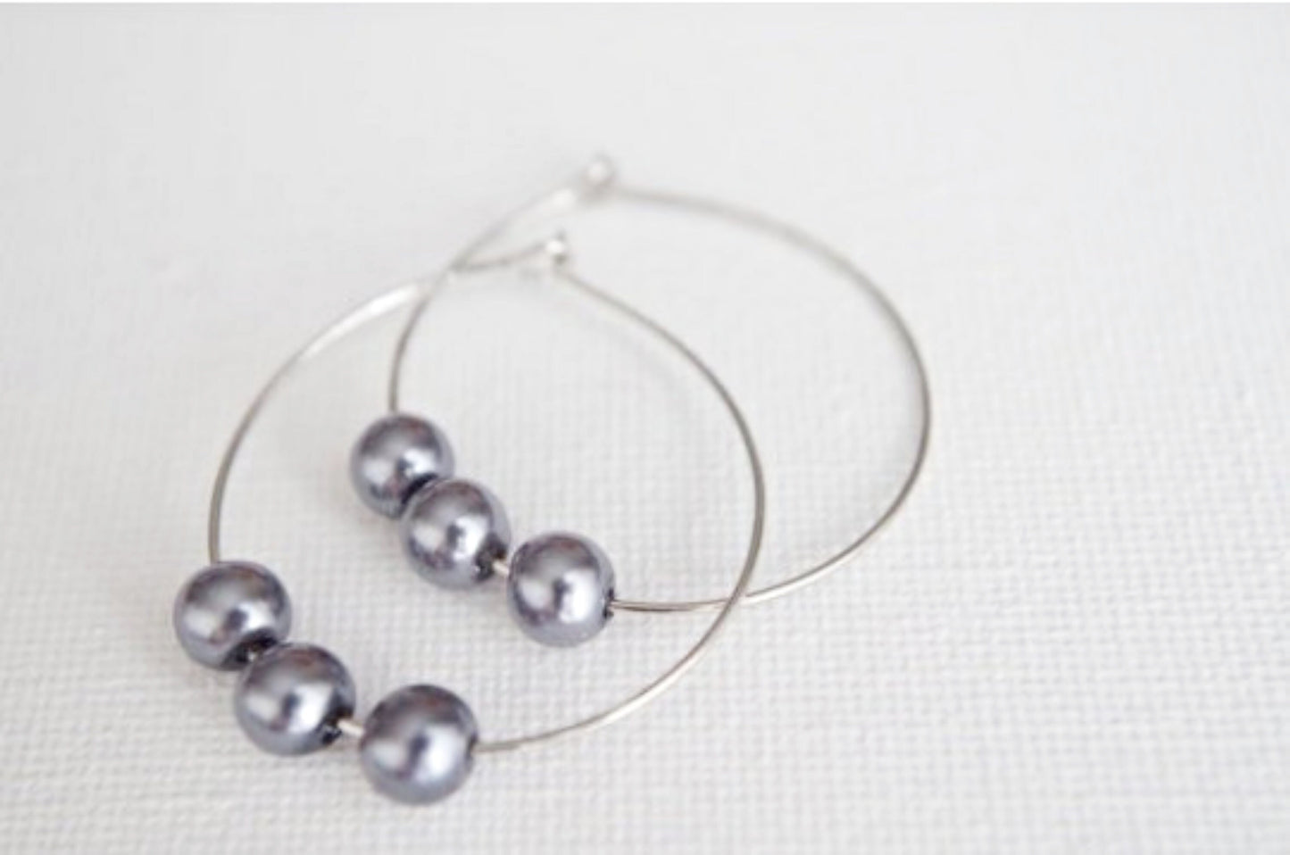 Grey Pearl Hoop Earring Teardrop Hoops Beaded  Jewelry Christmas gift for her