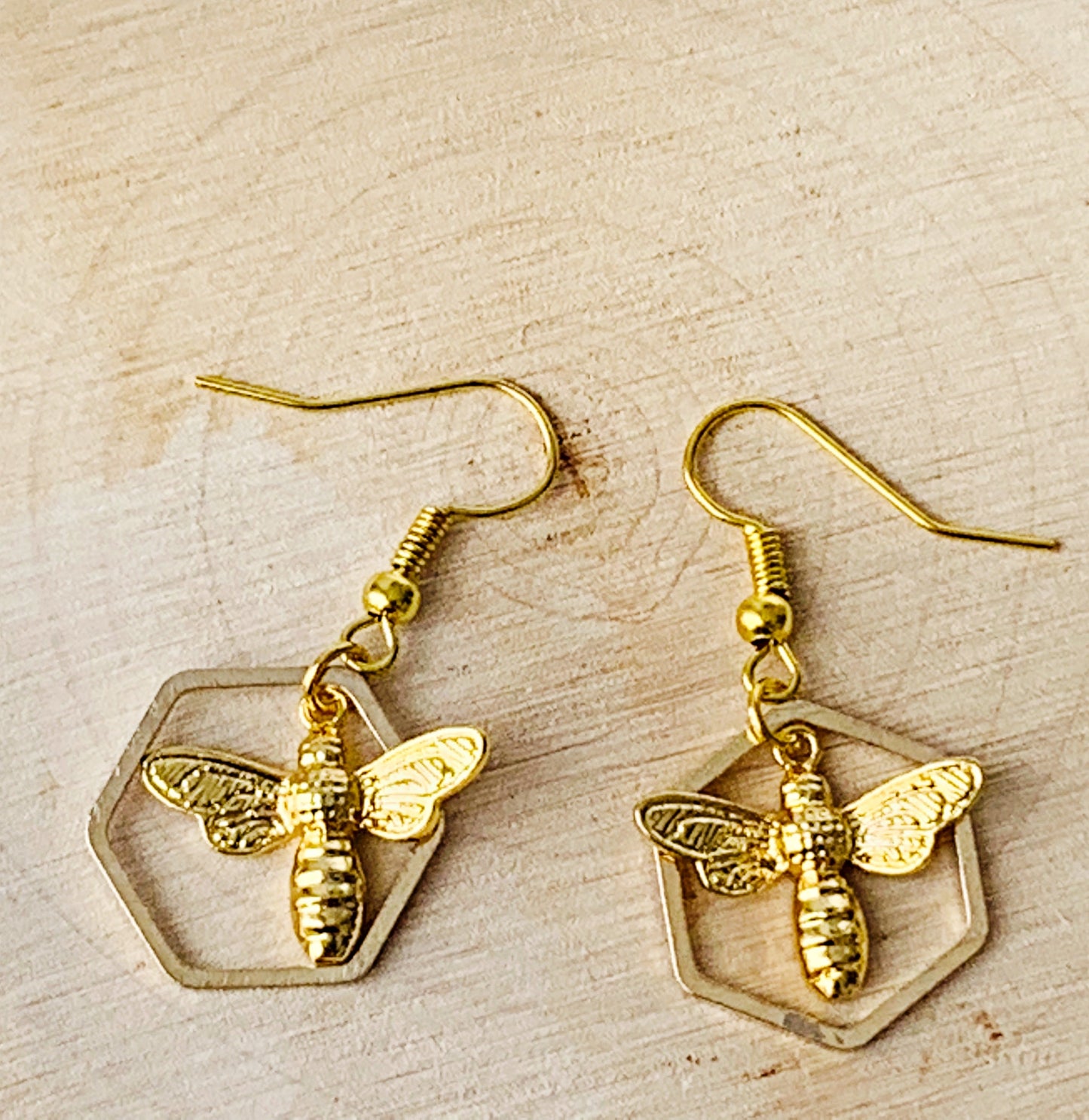 Gold Bee Earrings , Insect Jewelry , Honey bee dangle earrings , Geometric Earrings Christmas gift for women