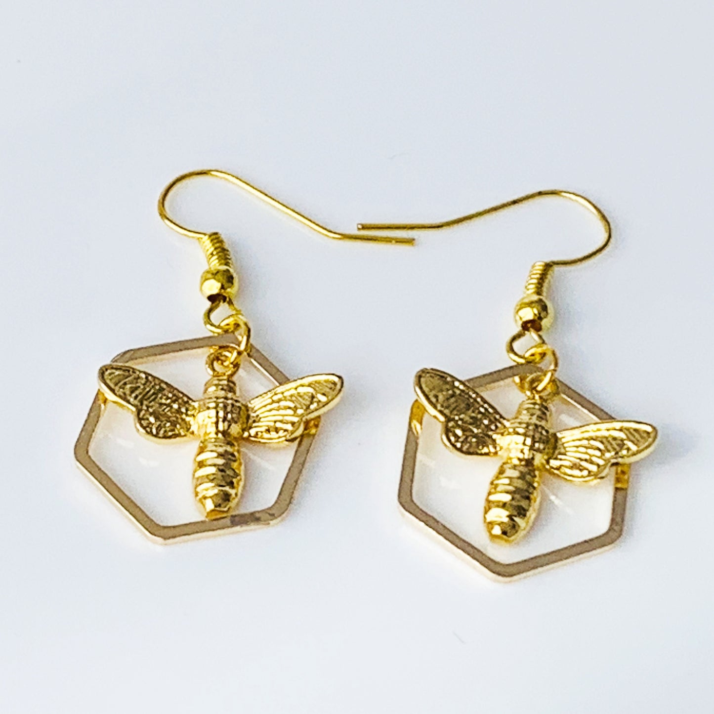 Gold Bee Earrings , Insect Jewelry , Honey bee dangle earrings , Geometric Earrings Christmas gift for women