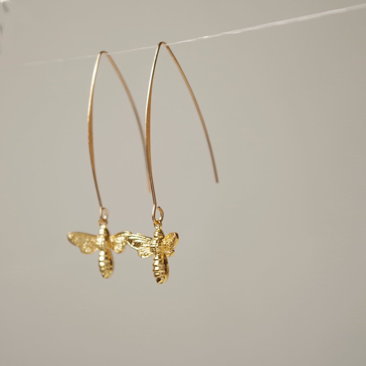 Gold Bee Earrings, Queen Bee Dangle Earrings , Insect Jewelry , Honey bee longe earrings , Christmas gift for women