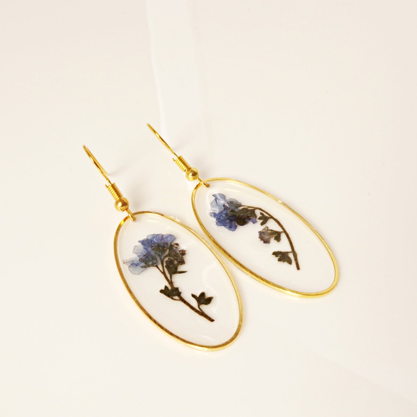 Blue Forget Me Not Flower Earrings , Real Pressed Flower in resin Jewelry , Long dangle earrings , Christmas Gifts for Mothers