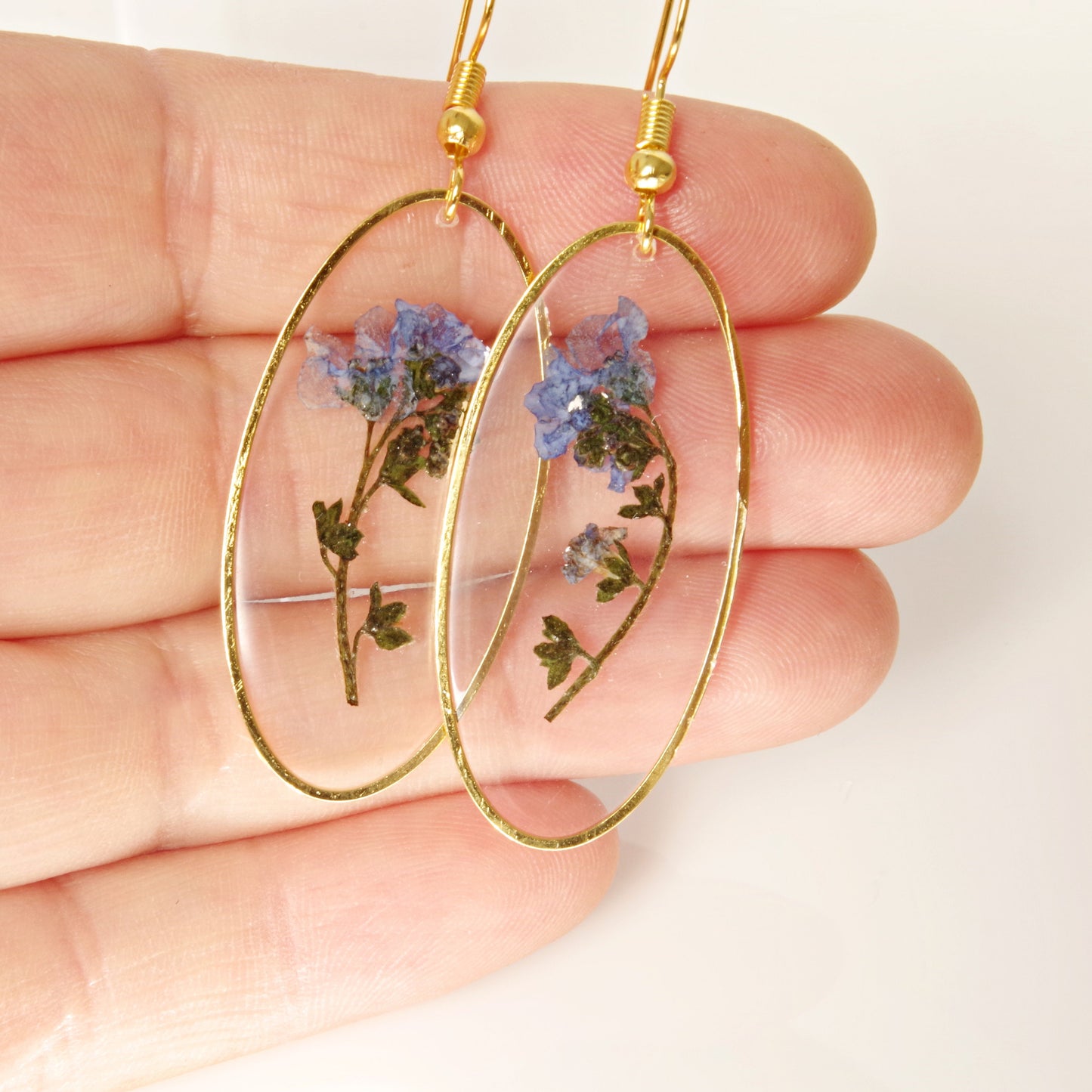 Blue Forget Me Not Flower Earrings , Real Pressed Flower in resin Jewelry , Long dangle earrings , Christmas Gifts for Mothers