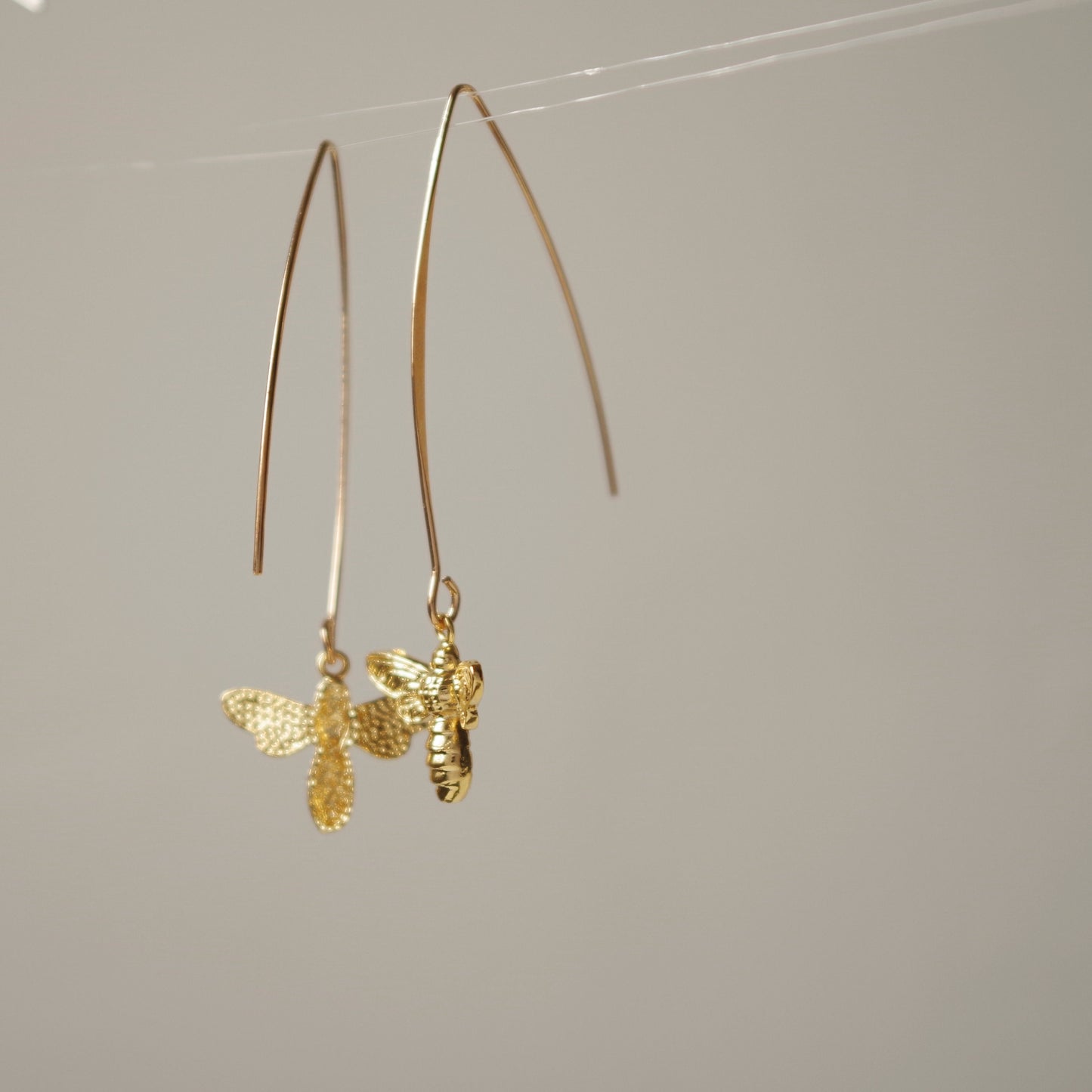 Gold Bee Earrings, Queen Bee Dangle Earrings , Insect Jewelry , Honey bee longe earrings , Christmas gift for women