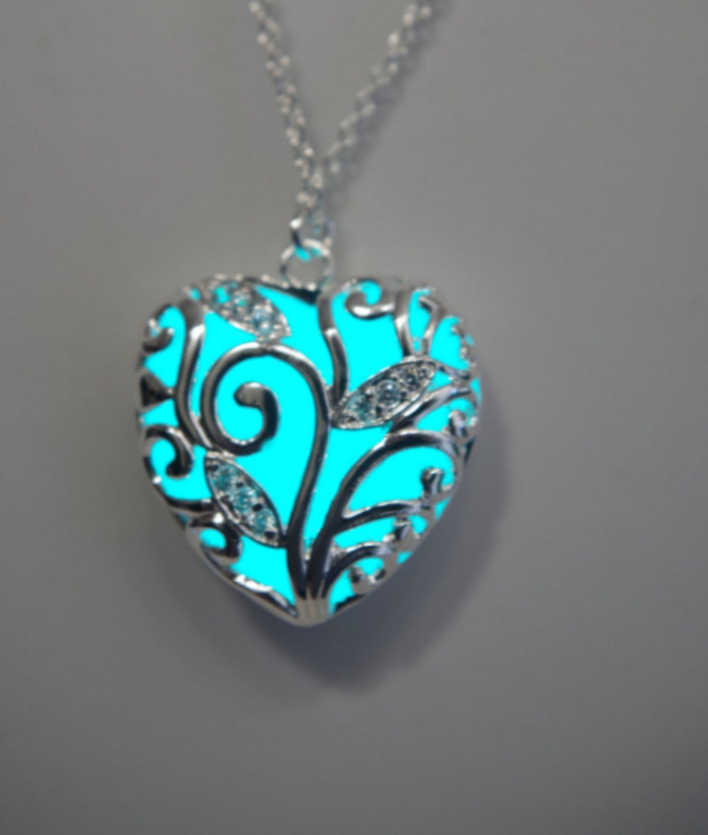 Glowing Necklace  Heart Aqua Glowing Necklace Glowing Jewelry Glowing Pendant Glow in the Dark Necklace valentines day gift for her Mothers