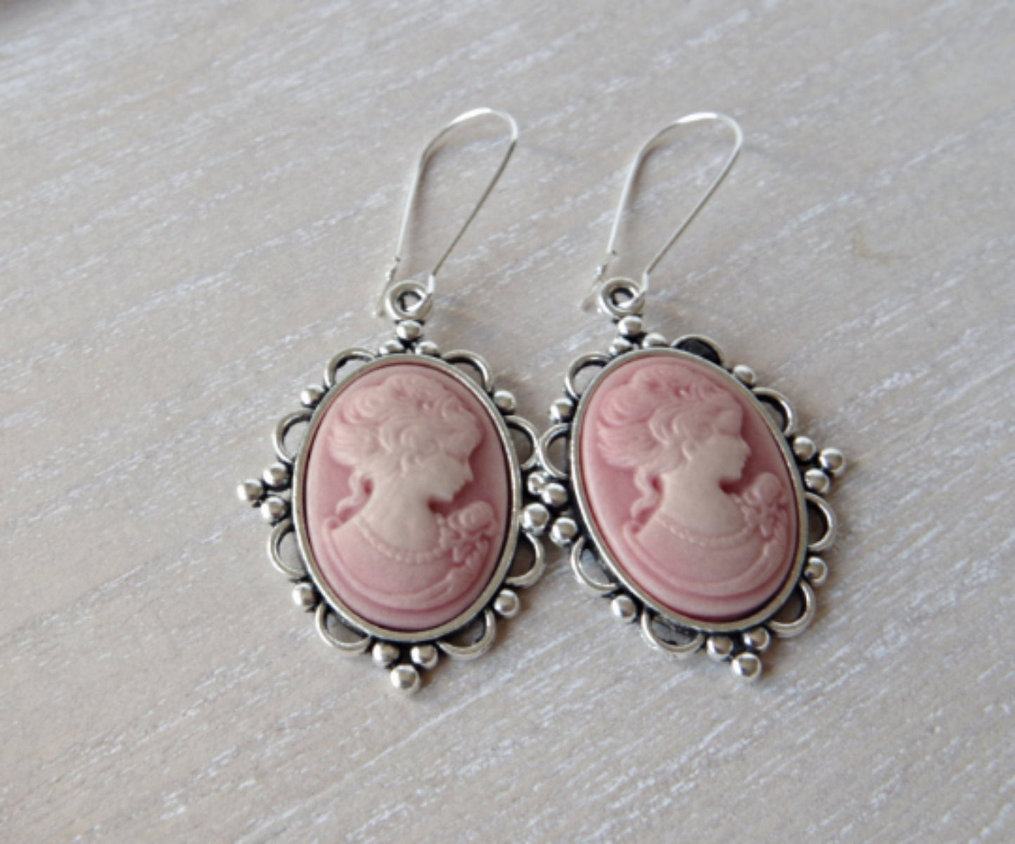 Pink Cameo Earrings Victorian earrings Vintage earrings Bow earrings Victorian Lady Cameo Jewelry Mothers day gift Bridesmaid  Woman Cameo