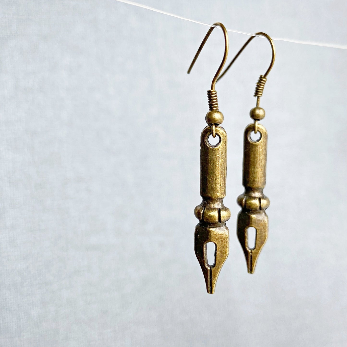 Pen Dangle Earrings  Bronze color Writer Earrings Poet Earrings  Penpal Gift  Teacher Gift  Writer Gift  Handmade Jewelry  Gift for Her