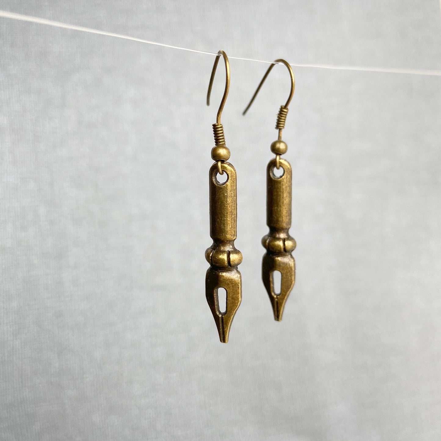 Pen Dangle Earrings  Bronze color Writer Earrings Poet Earrings  Penpal Gift  Teacher Gift  Writer Gift  Handmade Jewelry  Gift for Her