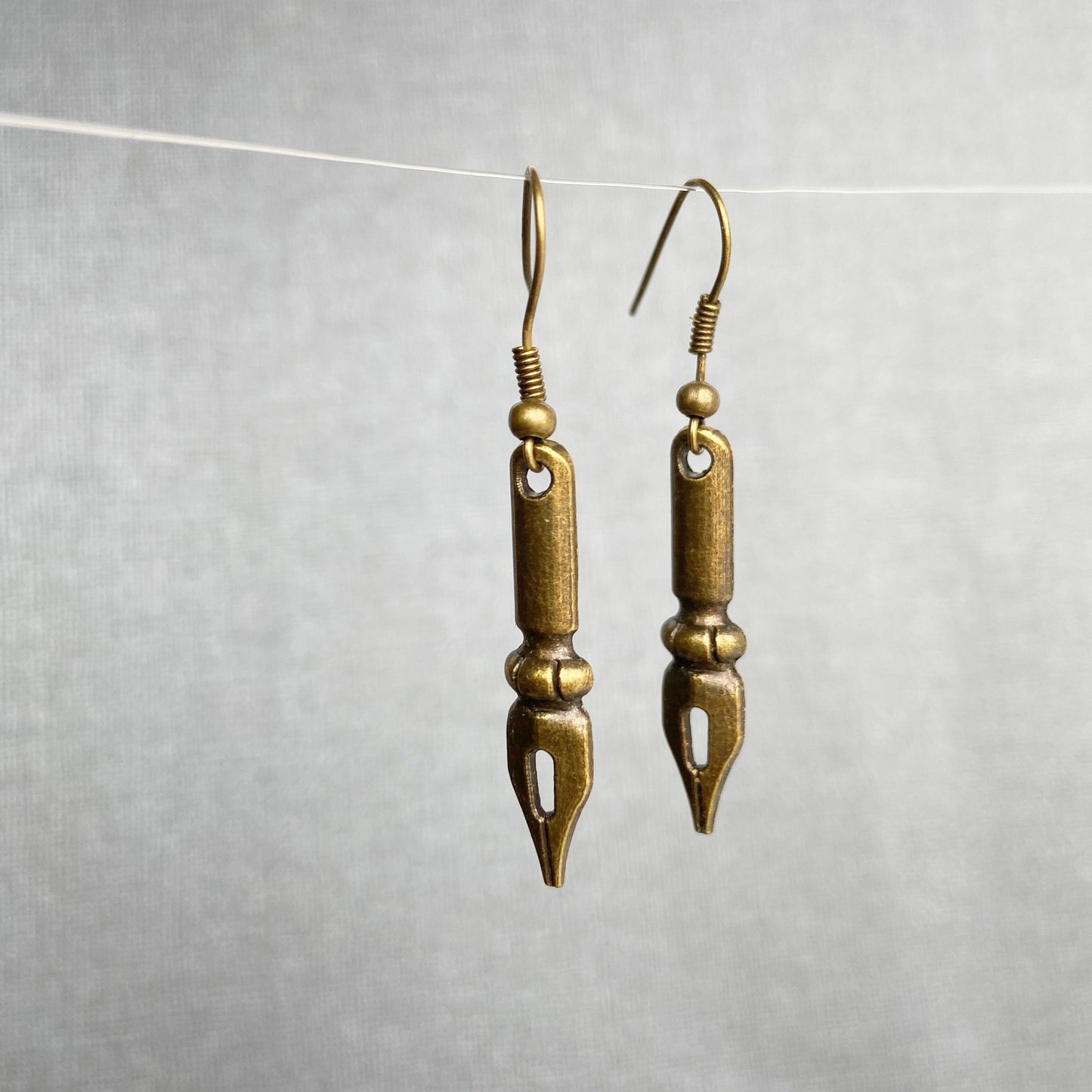 Pen Dangle Earrings  Bronze color Writer Earrings Poet Earrings  Penpal Gift  Teacher Gift  Writer Gift  Handmade Jewelry  Gift for Her