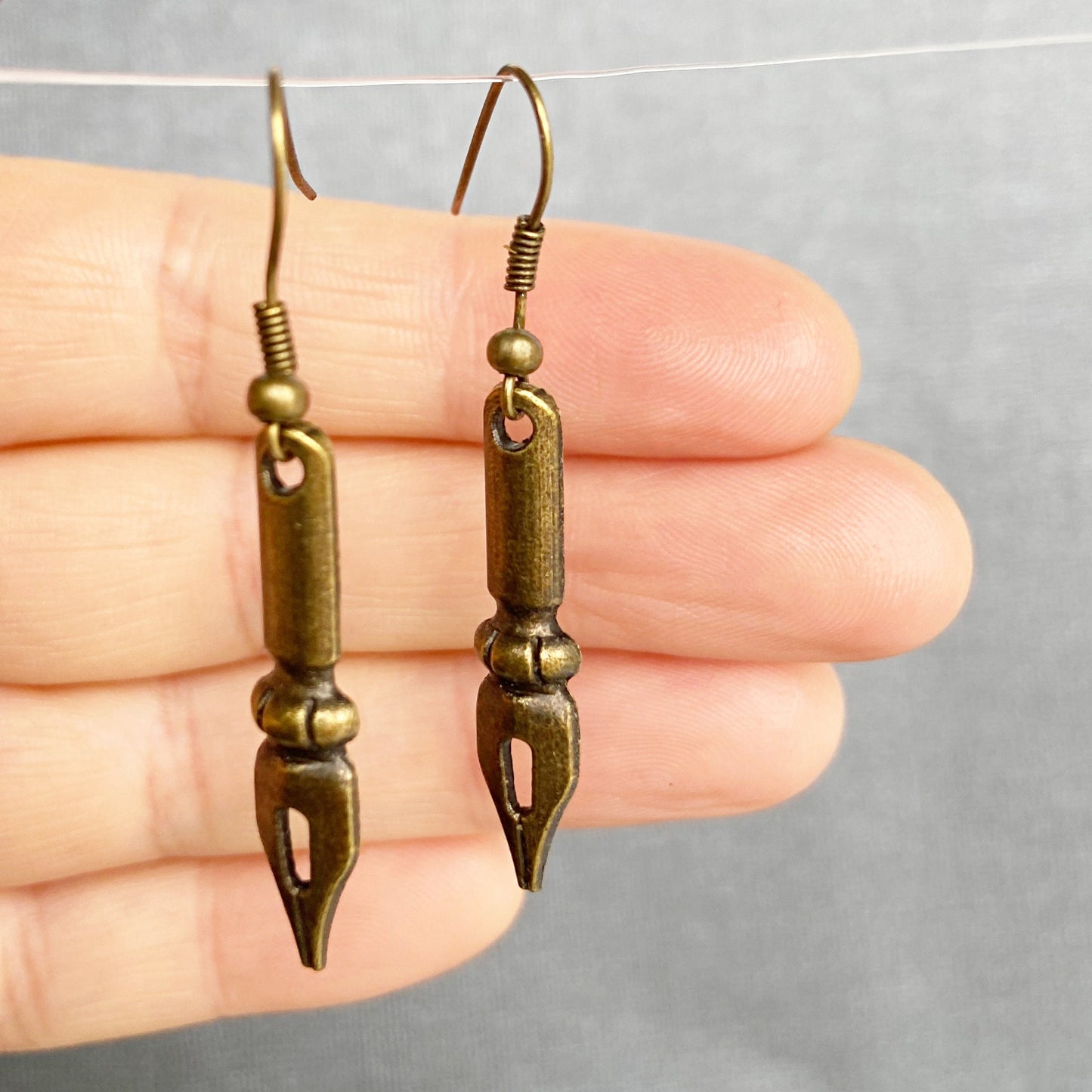 Pen Dangle Earrings  Bronze color Writer Earrings Poet Earrings  Penpal Gift  Teacher Gift  Writer Gift  Handmade Jewelry  Gift for Her