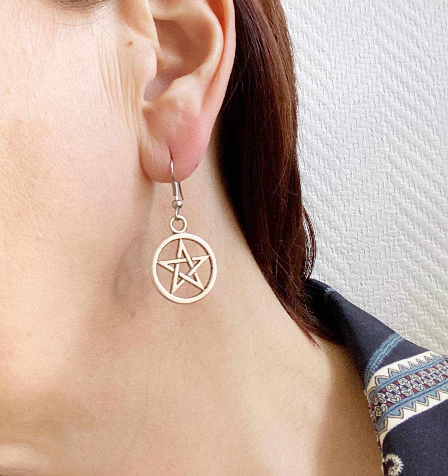 Pentacle charm earrings Pentagram jewelry Medieval Wiccan pendant  Halloween costume Gothic  gift pagan earrings