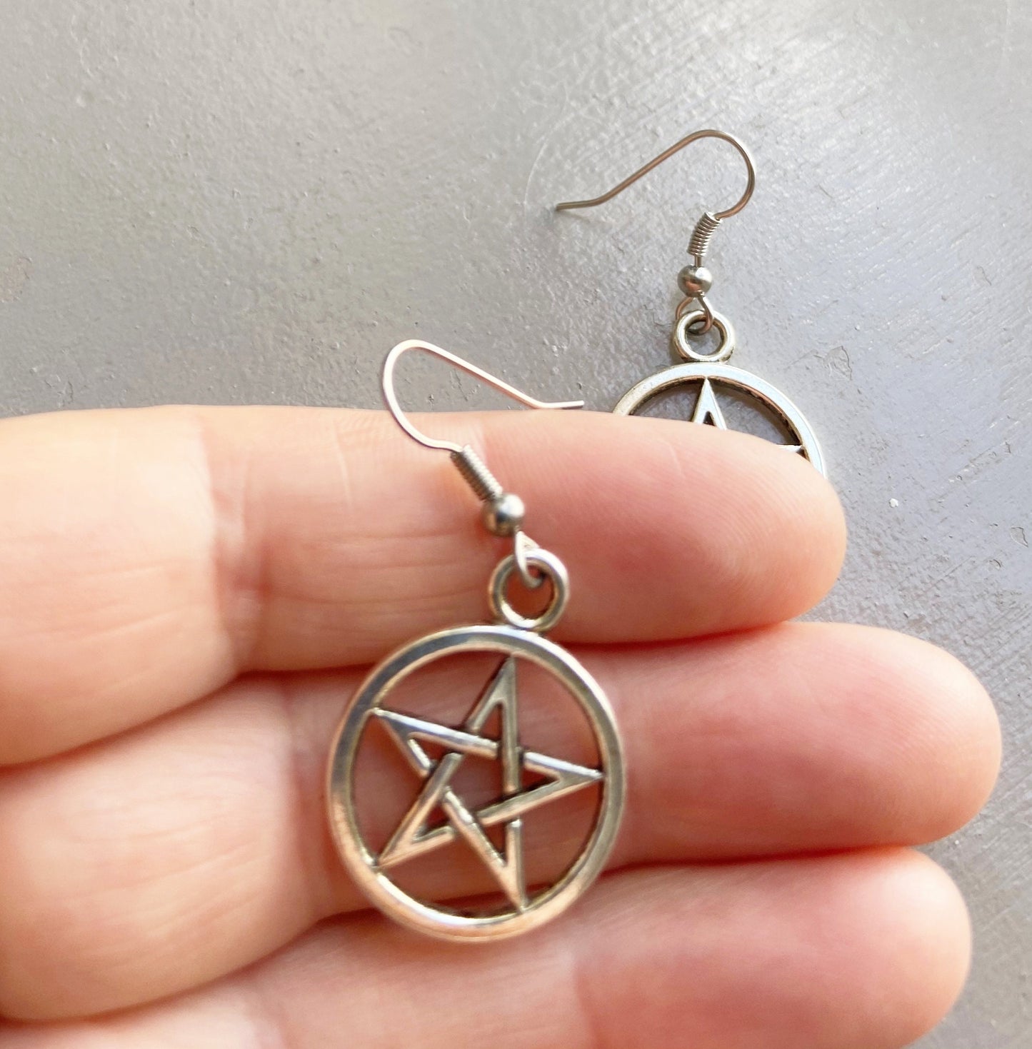 Pentacle charm earrings Pentagram jewelry Medieval Wiccan pendant  Halloween costume Gothic  gift pagan earrings